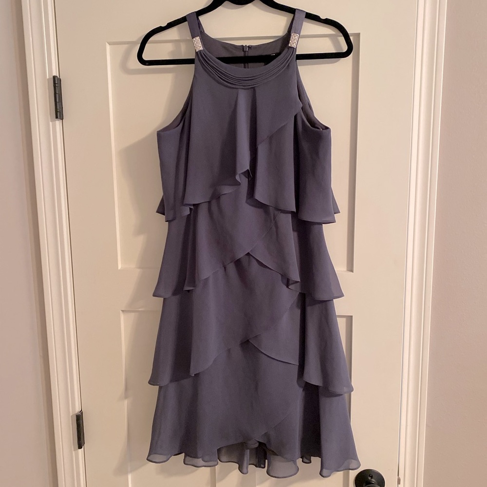 SLNY gray ruffled dress